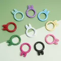 Colorful bunny ear alloy spring gate rings in various glossy painted finishes for DIY crafts - Rabbit Ears Style (FKY107) / 5 Pieces/Pack (38x28mm) / Multicolor