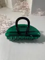 Elegant emerald green marble textured acetate hair claw clip with black U-shaped handle - Green Stripes