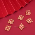 Square Chinese New Year charms in red and gold with Pingan and Jixiang characters - Auspicious Peace Square Bead (FGT658) / 21x17mm (1 Piece/Pack)