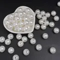 Perle d'imitazione in ABS bianco lucido per bracciali fai-da-te su piatto a cuore - Perline rotonde / 14mm (20 Pezzi/Confezione) / Bianco