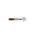 Elegant white acetate hair clip with blue rhinestone butterfly pattern on a gold duckbill clip - Blue Butterfly