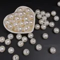 Perle in finta madreperla ABS bianca lucida per bracciali DIY in un piatto a cuore - Perline rotonde / 14mm (20 Pezzi/Confezione) / Beige