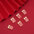 Red peach blossom charm with golden bow for DIY bracelets and jewelry making - Peach Blossom Lucky Tablet (FGT658) / 11x16mm (1 Piece/Pack)