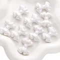 Iridescent white acrylic bow beads for DIY bracelets and necklaces jewelry making - Double Layer Design / Pack of 2 (31x21mm) / White