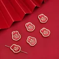 DIY charm bead featuring red gold Fu character pendant for New Year jewelry making - Irregular Fortune Character Piece (FGT658) / 14x16mm (1 Piece/Pack)