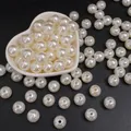 Perle d'imitazione ABS bianco crema lucide in un piatto in ceramica a cuore - Perline rotonde / 12mm (50 Pezzi/Confezione) / Beige
