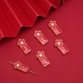 Red enamel fortune pendants with golden characters for Chinese New Year jewelry making - Fortune Wealth Plum Blossom Tablet (FGT658) / 10x18mm (1 Piece/Pack)