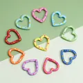 Colorful heart-shaped alloy spring rings with polka dot pattern for DIY keychains - 3D Heart Style (FKY107) / 5 Pieces/Pack (26x25mm) / Multicolor