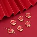 Golden tulip flower charms with red enamel and crown detail for DIY jewelry making - Tulip Shape Bead (FGT658) / 13x14mm (1 Piece/Pack)