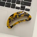 Tortoiseshell acetate hair claw clip with Creation France gold lettering and curved design - 9.5*4.5cm / Dark Tortoiseshell