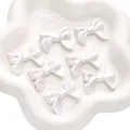 Set of 7 pearlescent white acrylic bow beads with iridescent finish for DIY jewelry - Ribbon Shape / Pack of 5 (32x24mm) / White