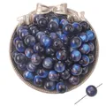 Sternenklare tiefblaue 8-12mm Harzperlen mit orangen Streifen für DIY-Schmuck - Runde Perlen / 10 Stück (ca. 12mm, Loch 2mm) / Marineblau Marmormuster