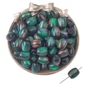 8-12mm Sternennebel-Resinperlen in Grün und Blau mit Marmortextur für DIY-Schmuck - Trommelförmige Perle / 5 Stück (ca. 12x14mm, Loch 2mm) / Grüner Marmor