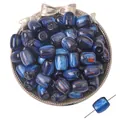 Dunkelblaue Fass-Resinperlen mit Sternenhimmel-Marmorierung für DIY-Schmuck - Trommelförmige Perle / 5 Stück (ca. 12x14mm, Loch 2mm) / Marineblau Marmormuster