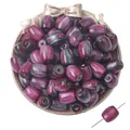 Violette Marmor-Harzperlen in Tonnenform für DIY-Schmuck mit Seidentextur-Finish - Trommelförmige Perle / 5 Stück (ca. 12x14mm, Loch 2mm) / Lila Marmor