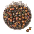 8-12mm Sternenhimmel-Harzperlen in Orange und Braun mit Fließsand-Textur für DIY-Schmuck - Runde Perlen / 10 Stück (ca. 10mm, Loch 1mm) / Kaffee Marmormuster