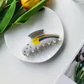 Pinza per capelli bianca lucida con motivo a stella, arcobaleno e smiley - 10.5cm / Bianco