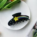 Molla per capelli nera con stella arcobaleno e cristalli su vassoio in ceramica - 10.5cm / Nero
