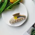Molla per capelli in acetato crema con motivi a stella colorata e cristalli arcobaleno - 10.5cm / Beige