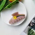 Pinza per capelli rosa in acetato con stelle, arcobaleno e strass scintillanti - 10.5cm / Rosa