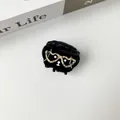 Close-up of black cat hair claw clip with heart shaped leopard print glasses design - Black Heart Glasses Dog (Small)