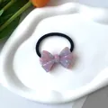Lazo para el pelo jaspeado rosa en plato de cerámica blanca con tulipanes elegantes - Cuerda para el Pelo Rosa Púrpura