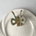 Pince à cheveux nœud en acétate arc-en-ciel avec taches vertes et orange - 6,5*5 cm / Vert Peluche