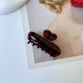 Hair claw clip with deep red plaid pattern and glossy resin finish for elegant styling - Single Layer Heart Style