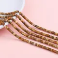 Natural picture stone cylindrical beads with brown speckled texture for DIY jewelry making - 2x3mm (Hole approx. 1mm, 38cm/strand, approx. 155 beads) / Jasper