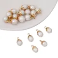 Acorn-shaped freshwater pearl charms with gold caps for DIY necklace making - 1 Piece (Approx. 8-10mm)