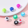Colorful heart patterned acrylic round beads for DIY handmade bracelet jewelry making - Mixed Colors Heart / 10 Pieces/Pack (12mm) / Multicolor Mixed