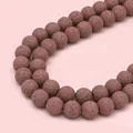 Brown volcanic lava stone round beads for DIY jewelry making and beaded bracelets - Pink (Size S)