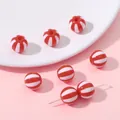 Lebhafte rot-weiß gestreifte Acrylperlen für DIY-Schmuck und Halsketten basteln - Streifenstil / 10 Stück/Packung (12mm) / Rot