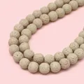 Light gray natural volcanic lava stone round beads for DIY jewelry making and crafting - Beige (Size S)