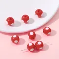 Acryl-Rundperlen in Rot mit weißen Punkten für DIY-Schmuckherstellung und Basteln - Punktmuster-Stil / 10 Stück/Packung (12mm) / Rot