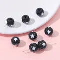 Schwarze Acryl-Sternperlen für DIY-Schmuck mit weißem Sternmuster auf runden Perlen - Weißes Sternmuster / 10 Stück/Packung (12mm) / Schwarz