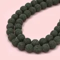 Perline rotonde in pietra lavica grigio scuro porose per gioielli artigianali DIY - Verde Scuro (Taglia S)