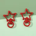 Pair of bright red star-shaped alloy lobster clasps for DIY jewelry and keychains - Red