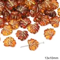 Amber maple leaf glass beads 13x10mm with gold leaf veins for DIY jewelry making - Leaf Style (BSD618)
