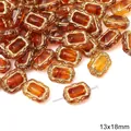 Vintage amber acrylic bead with gold floral border for DIY jewelry making 13x18mm - Square Mirror Style (BSD618)