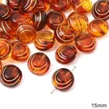 Vintage amber acrylic 15mm oval flat bead with gold line accents for DIY jewelry - Round Style (BSD618)