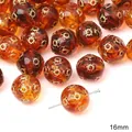 16mm amber acrylic bead with gold sun pattern for vintage DIY jewelry making - Sunflower Round Style (BSD618)