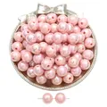 Perles rondes en acrylique rose clair avec finition arc-en-ciel pour bijoux DIY - Diamètre 12mm (30 Pièces/Pack) / Rose