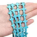 Sky blue cross turquoise stone beads with brown vein texture for DIY jewelry making - Cross Style / 12x15mm (Approx. 25 pcs/Strand) / Marbled Sky Blue