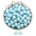 Pastel blue iridescent acrylic round beads in silver tray for DIY jewelry making - Blue
