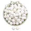 Iridescent white acrylic round loose beads with hole for handmade DIY jewelry - White