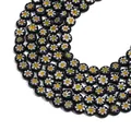 Black millefiori flower flat round glass beads for handmade jewelry making and crafts - 6mm / Black