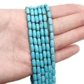 Strand of cylindrical turquoise beads with natural brown veins for DIY jewelry making - Rice Beads / 4x8mm (Approx. 47 Pcs) / Sky Blue