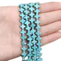 Synthetic turquoise cross beads in bright blue with brown veins for DIY jewelry making - Short Cross / 8x8mm (Approx. 49 Pcs) / Sky Blue