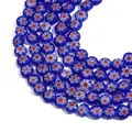 Flat round blue Millefiori glass beads with floral pattern for DIY jewelry making - Sapphire Blue